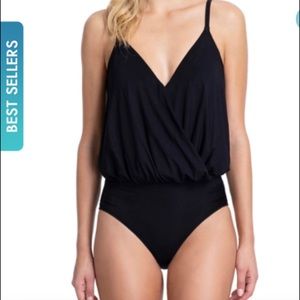 Gottex Black Blouson One-Piece Swimsuit Size 12